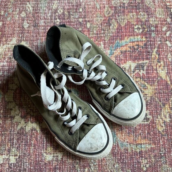 Converse Chuck Taylor Kids High-Top Sneakers Size 3- Olive Green with Black - Picture 2 of 9
